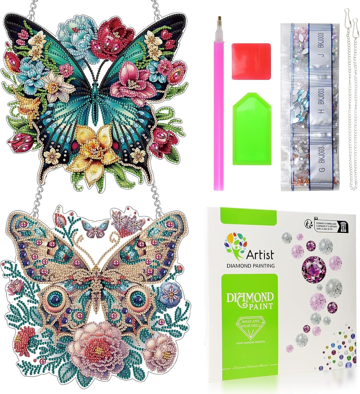 2 Pcs Diamond Painting Kits Hanging Pendant,Diamond Art Kits for Adults,Special Shaped Diamond Art Butterfly Window Ornaments Diamond Art Suncatchers for DIY Crafts Gift and Decor,Box Package